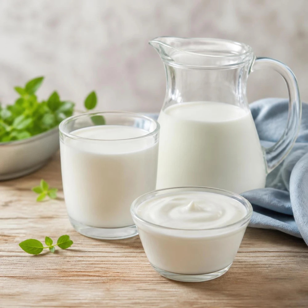 Sữa và sữa chua bổ sung canxi, vitamin D cho quá trình tạo tiểu cầu. (Ảnh được tạo bởi AI)