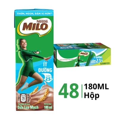 Sữa lúa mạch Milo ít đường thùng 48 hộp x 180ml - LS