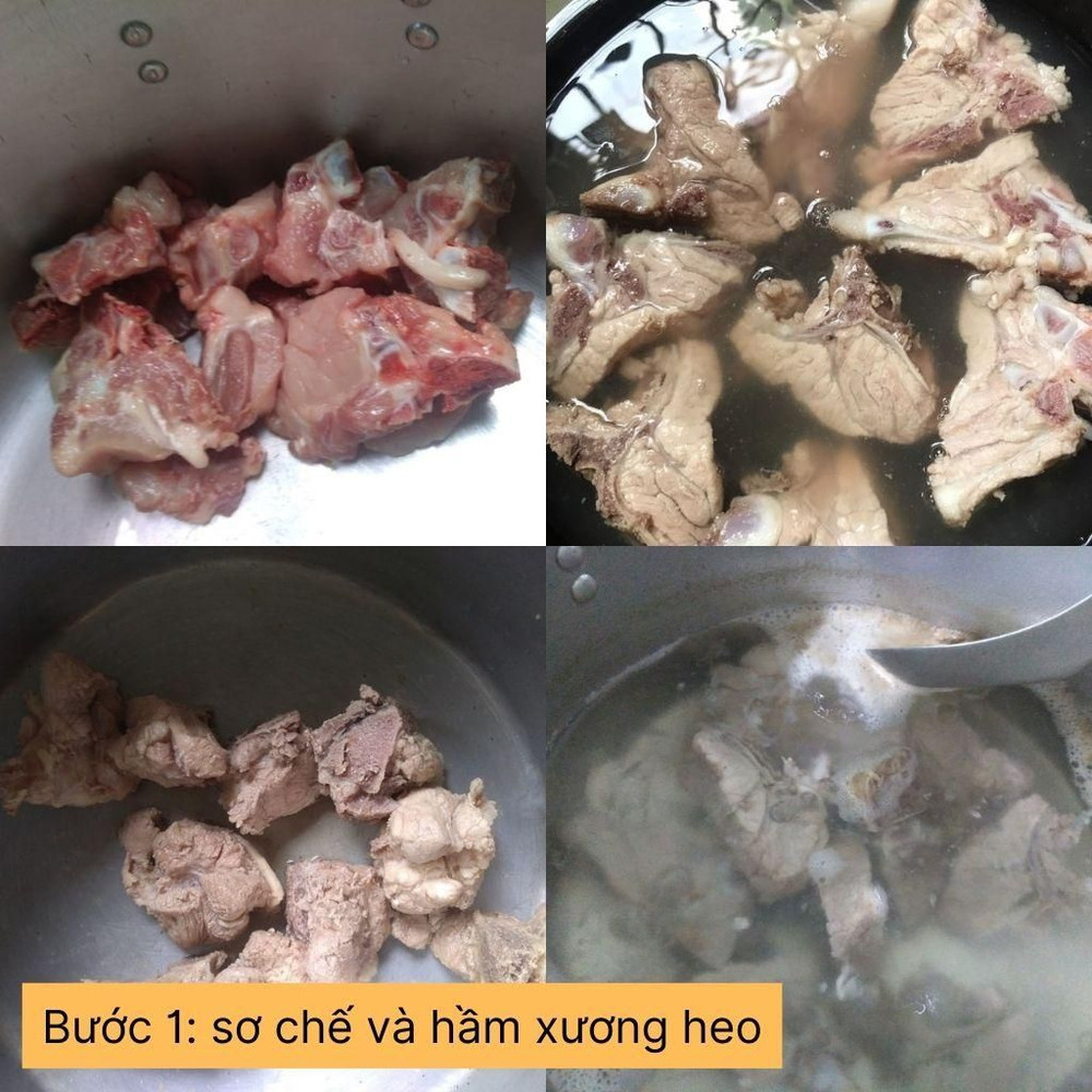 sơ chế và hầm xương heo