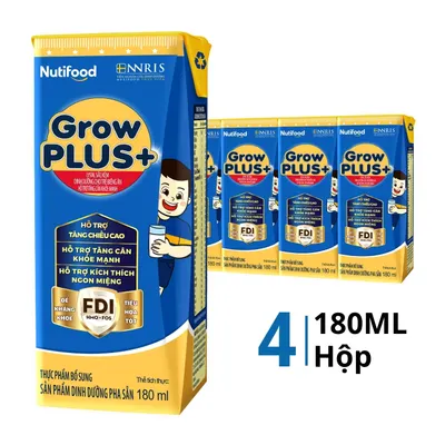Lốc 4 hộp sữa bột pha sẵn tăng cân khỏe mạnh GrowPlus+ 180ml