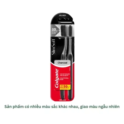Bộ 2 bàn chải Colgate SlimSoft Charcoal than hoạt tính kháng vi khuẩn mềm mảnh