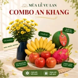 Combo an khang: hoa cúc, chuối sứ, bưởi da xanh, thanh long và táo