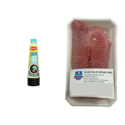 Combo Nước tương giảm muối Maggi chai 300ml (1 Chai) + Cá lóc phi lê VietGAP vỉ 250g