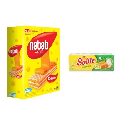 Combo Bánh kem xốp phô mai Nabati hộp 20 gói x 15g (1 Hộp) + Bánh bông lan cuộn vị dứa Solite hộp 18g x 20 cái