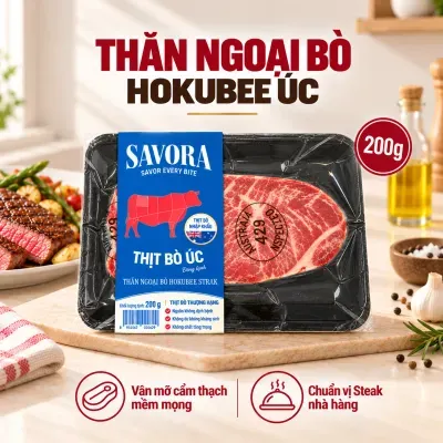 Thăn ngoại bò Hokubee Úc đông lạnh Savora khay 200g