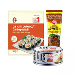 Combo cơm cuộn cá ngừ: Cá ngừ ngâm 185g, xốt Teriyaki 310g, lá kim cuốn cơm 10g