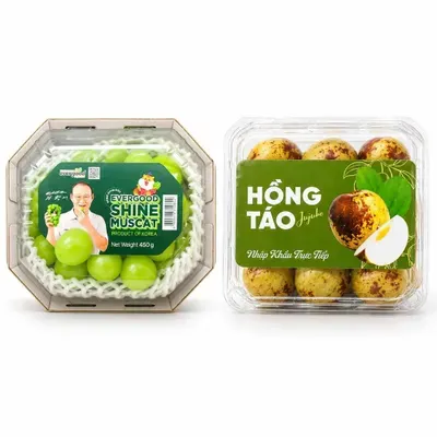 Combo Nho mẫu đơn Hàn Quốc hộp 450g + Hồng táo hộp 500g