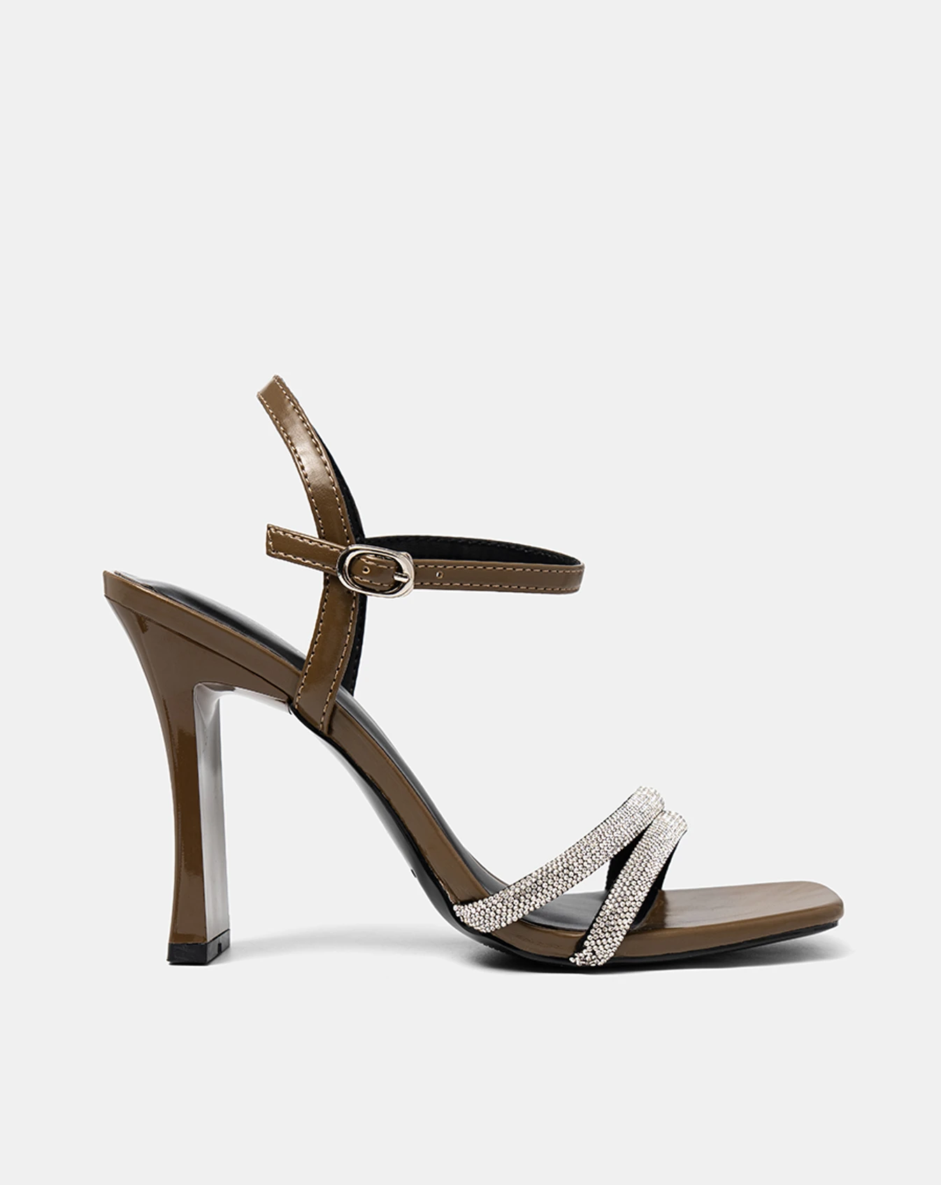 Giày Sandal Cao Gót Phối Hai Quai Đá Trang Trí - Image 1