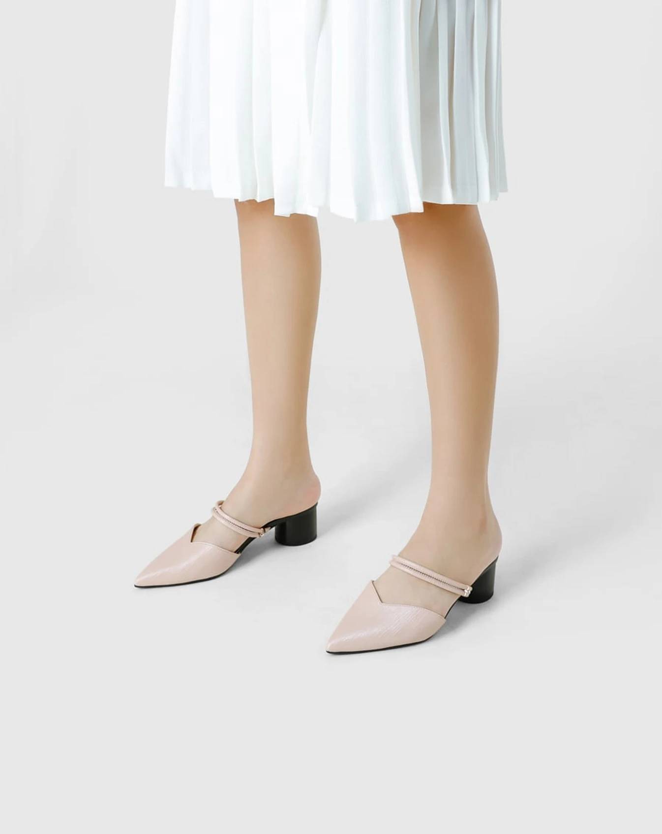 Giày Mules Mũi Nhọn Gót Trụ - Image 3