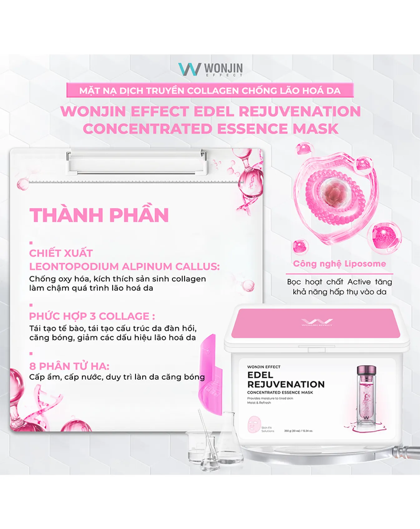 Hộp 30 Mặt Nạ Giúp Dưỡng Da Chuẩn Clinic Mỗi Ngày WonJin Effect Mask 350g - Hồng trẻ hoá - Image 1