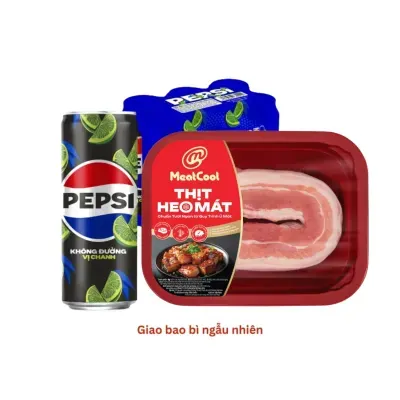Combo ba rọi nướng & Pepsi: ba rọi heo Meatcool và lốc nước ngọt vị chanh zero calo Pepsi