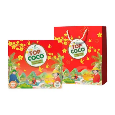 Bánh dừa nướng hạt dinh dưỡng (mix 4 vị: nguyên bản, đậu phộng, đậu xanh, mè) Topcoco hộp 300g