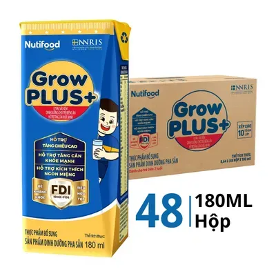 Thùng 48 hộp sữa bột pha sẵn tăng cân khỏe mạnh GrowPlus+ 180ml