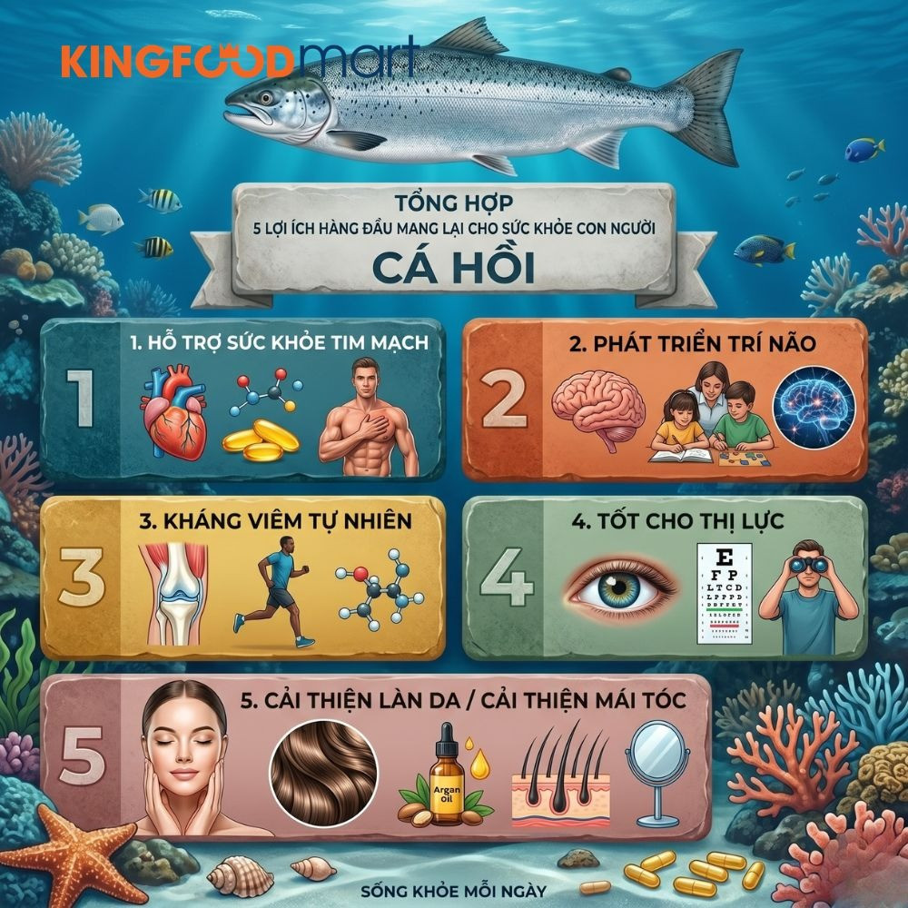 Cá hồi mang nhiều lợi ích cho sức khoẻ con người