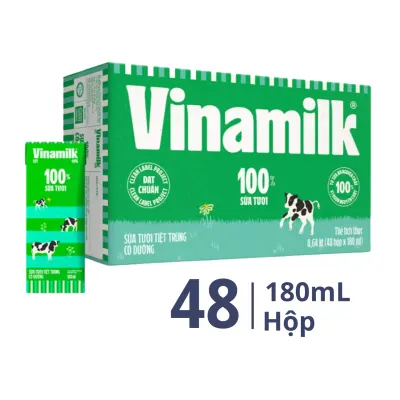 Thùng 48 hộp sữa tươi tiệt trùng Vinamilk có đường 180ml