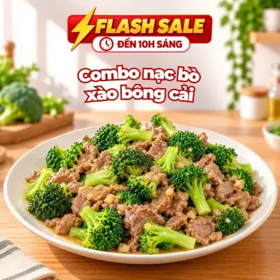 Combo nạc bò mát cắt xào Fohla 200g và bông cải xanh baby