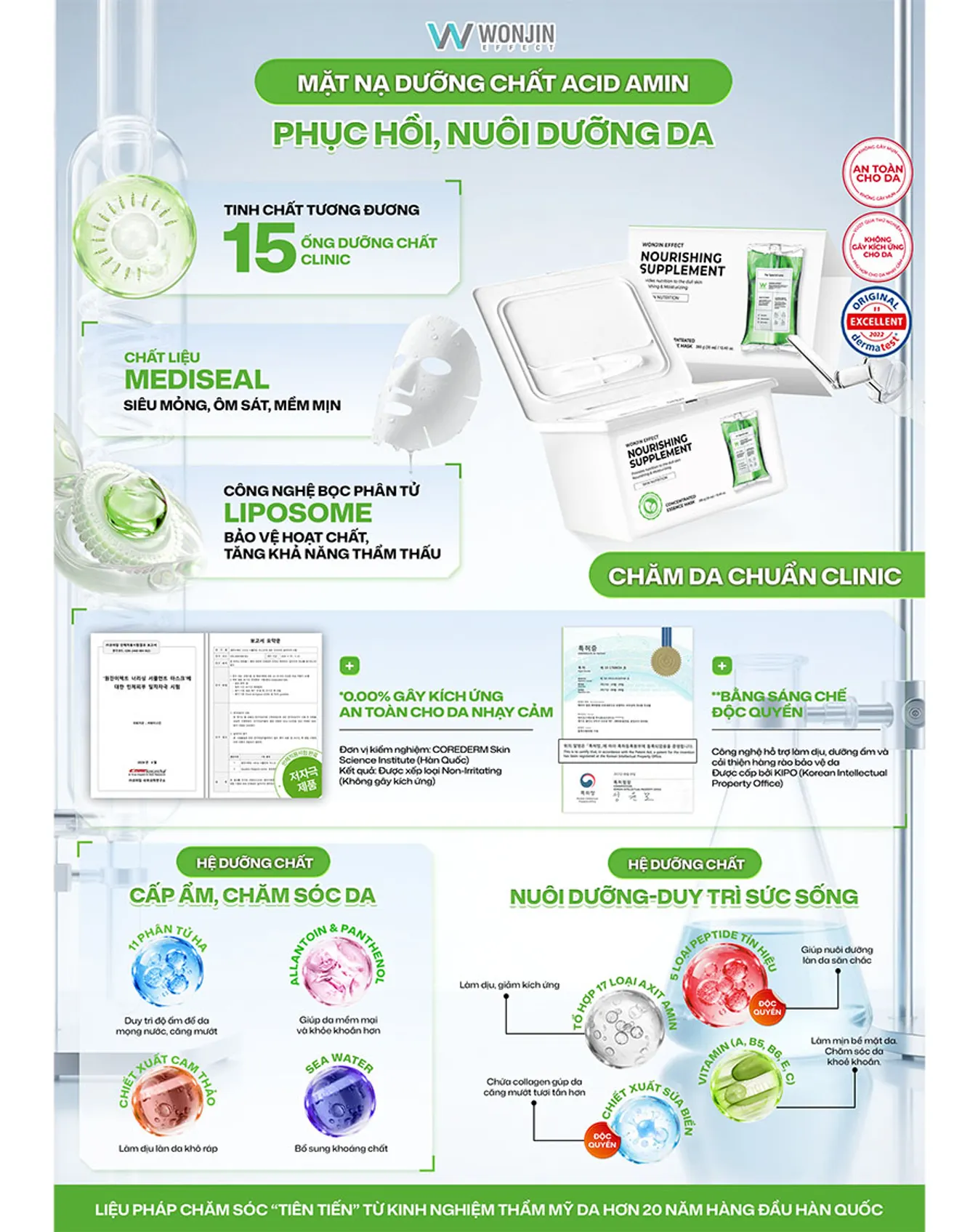 Hộp 30 Mặt Nạ Giúp Dưỡng Da Chuẩn Clinic Mỗi Ngày WonJin Effect Mask 350g - Xanh lá phục hồi - Image 3
