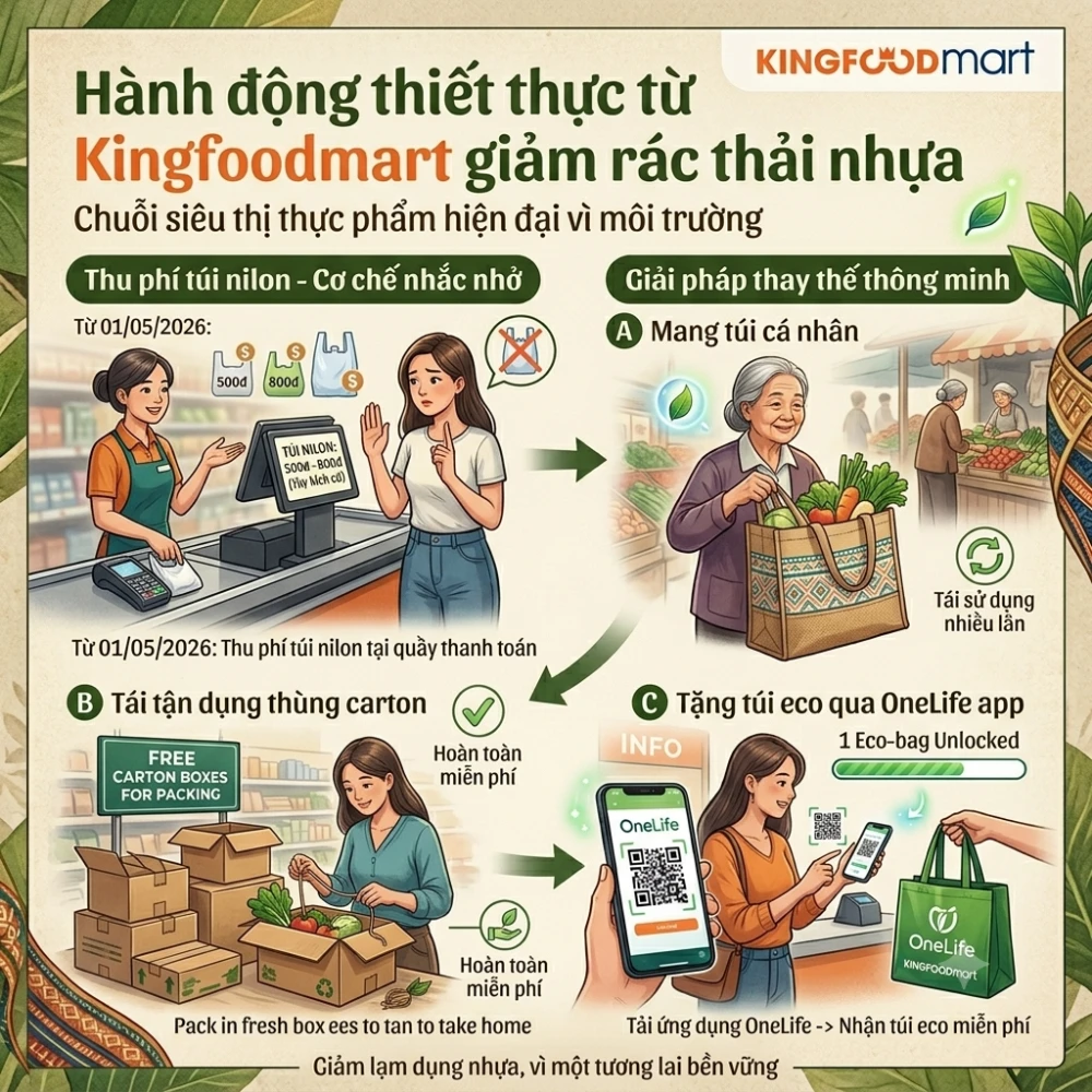 Hành động thiết thực từ chuỗi siêu thị thực phẩm Kingfoodmart hiện đại nhằm giảm rác thải nhựa
