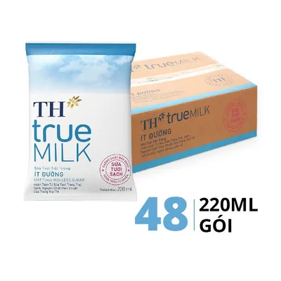 Thùng 48 gói sữa tươi tiệt trùng TH True Milk ít đường 220ml