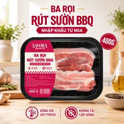 Ba rọi rút sườn BBQ Savora khay 400g