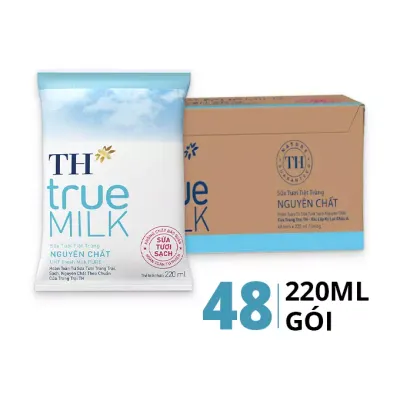 Thùng 48 gói sữa tươi tiệt trùng TH True Milk nguyên chất gói giấy 220ml