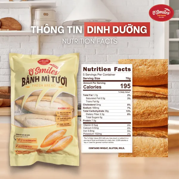 Bánh mì tươi đông lạnh O'Smiles gói 350g