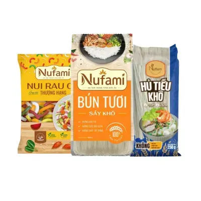 Combo Nufami: nui rau củ, bún tươi khô và hủ tiếu Mỹ Tho