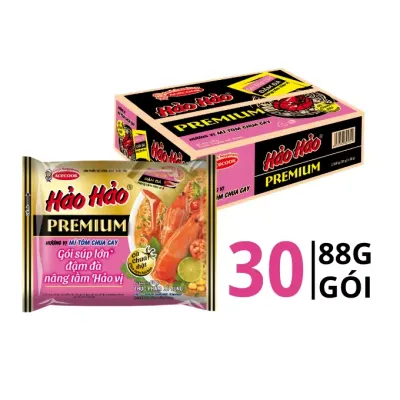 Thùng 30 gói mì ăn liền premium Hảo Hảo vị tôm chua cay 88g
