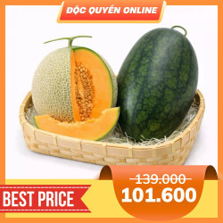 Combo dưa hấu ruột đỏ 2.5KG + dưa lưới vỏ xanh ruột cam 1.6KG (1 Combo)