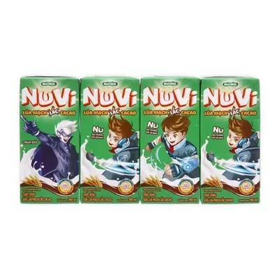 Lốc 4 hộp thức uống sữa lúa mạch Nuvi vị cacao 180ml