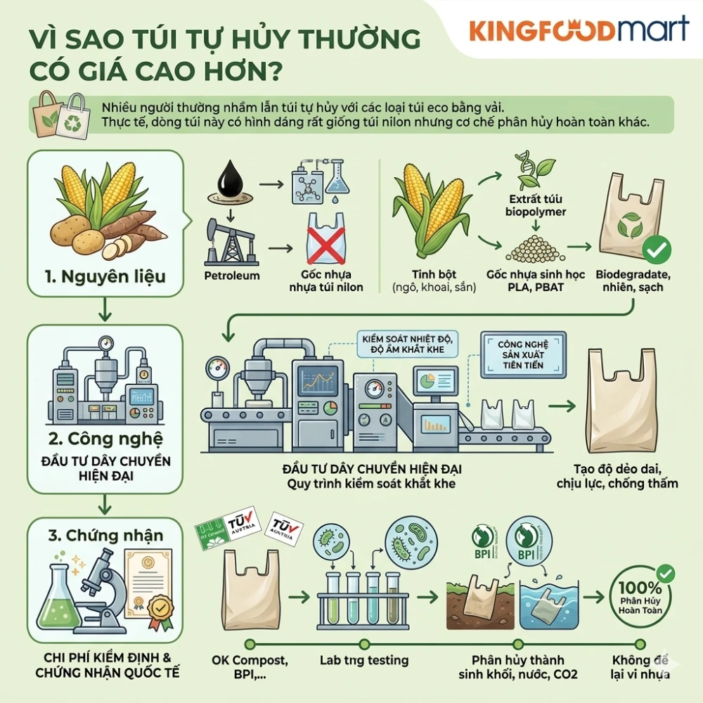 Vì sao túi tự hủy thường có giá cao hơn?