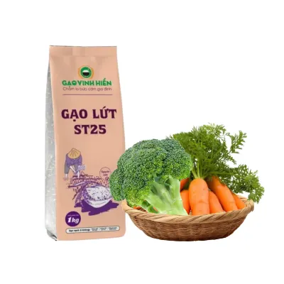 Combo Healthy: gạo lứt thơm ST25 1kg, bông cải xanh và cà rốt