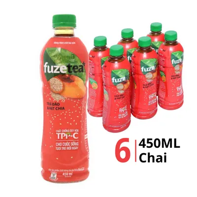 Lốc 6 chai trà đào và hạt chia Fuze Tea 450ml