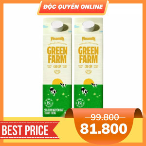 Combo sữa thanh trùng không đường Green Farm Vinamilk hộp 900ml (2 Hộp)