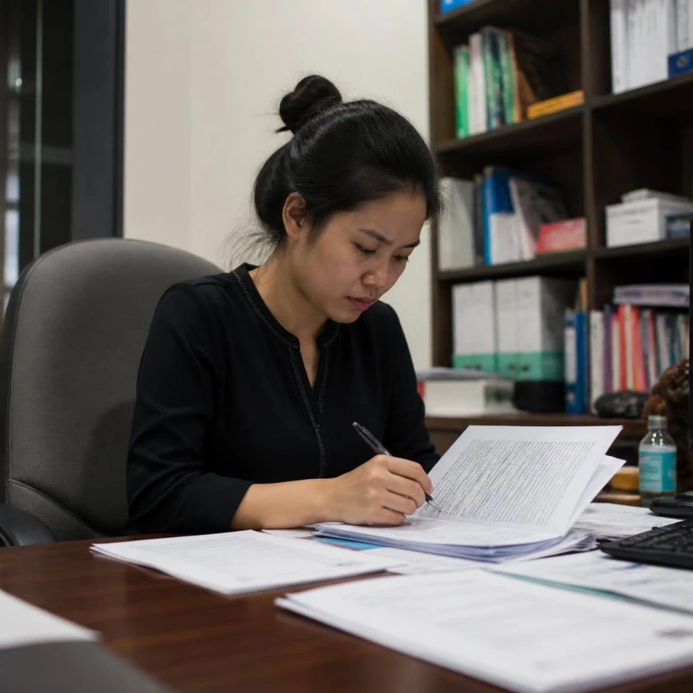 Chuẩn bị đơn khởi kiện và giấy tờ ly hôn đơn phương. (Ảnh được tạo bởi AI)
