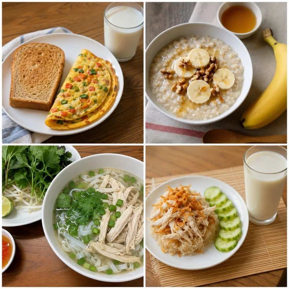 Bữa sáng dinh dưỡng cho học sinh cung cấp năng lượng và dưỡng chất cho buổi học hiệu quả.