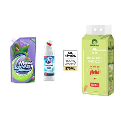 Combo Nước lau sàn ban mai thanh mát + Gel tẩy bồn cầu và nhà tắm trắng + Khăn giấy rút soft pack Bless You 2