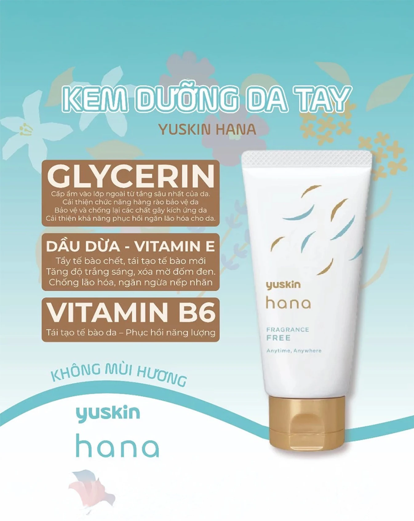 Kem Dưỡng Da Tay -Không Mùi Hương - Yuskin Hana Hand Cream Fragrance-Free 50g KDT005 - Image 3