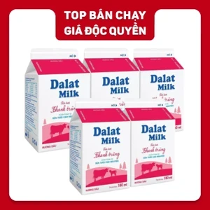 Combo 5 hộp sữa tươi thanh trùng hương dâu Đà Lạt Milk 180ml