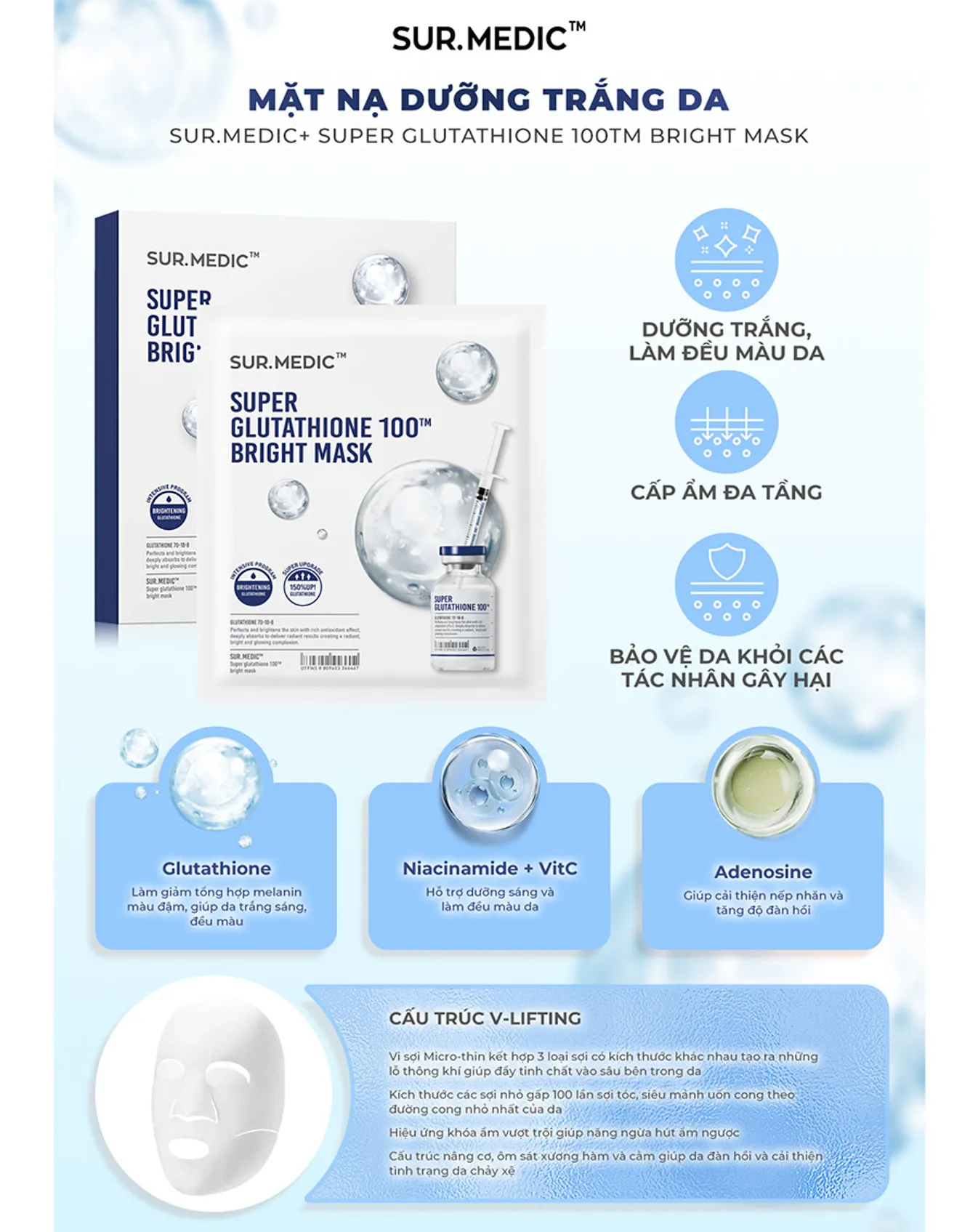 Mặt Nạ Dưỡng Trắng Da Sur.Medic Bright Glutatione Mask Chuyên Dưỡng Trắng 30g - Image 2
