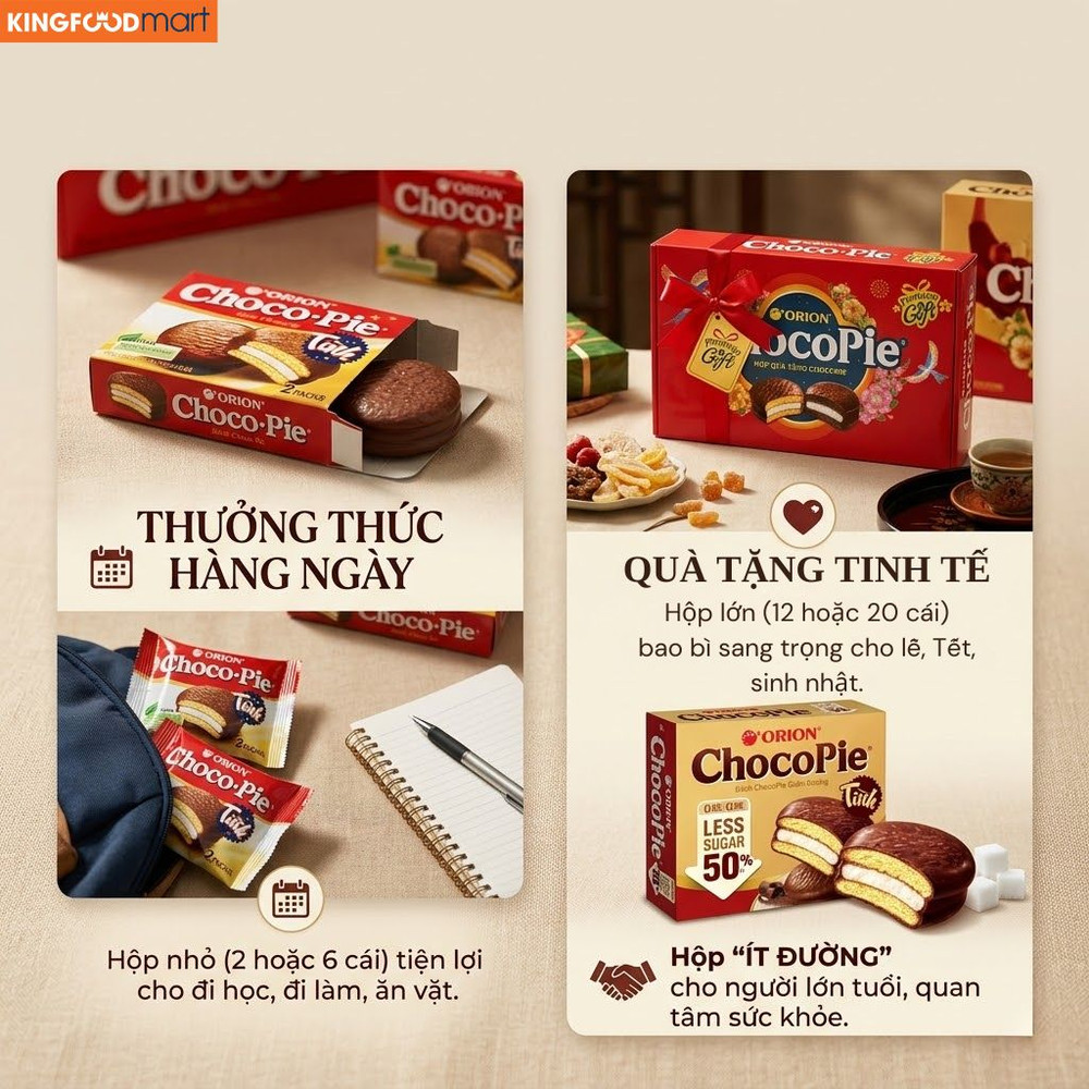 Hộp bánh Chocopie lớn là món quà ý nghĩa, gói trọn tâm tình gửi đến người thân và bạn bè trong những dịp đặc biệt.