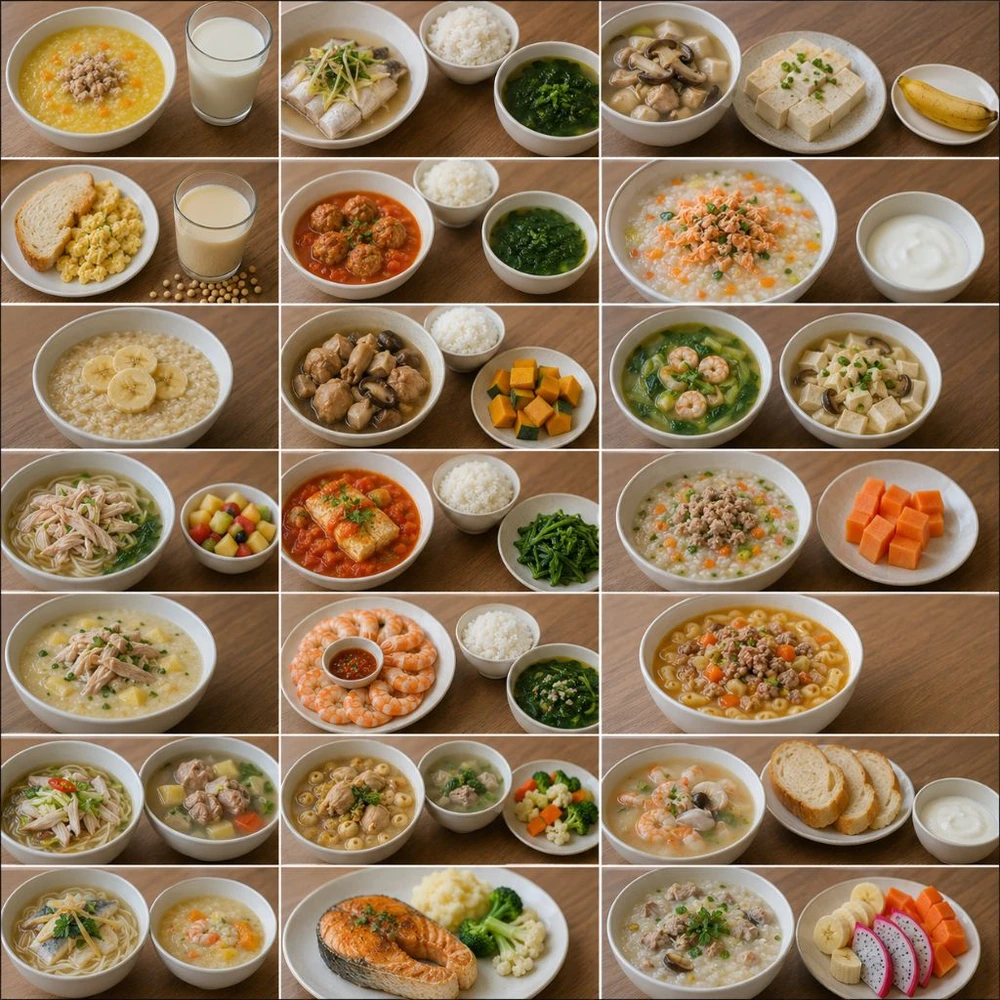 Gợi ý thực đơn mẫu theo tuần giúp mẹ nội trợ nấu ăn cho ông bà và trẻ nhỏ nhanh gọn hơn.