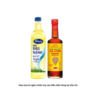 Combo dầu đậu nành Simply 1L và nước mắm Làng Chài Xưa cá cơm ruột đỏ 500ml