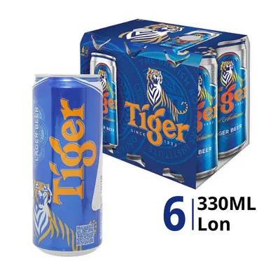 Lốc 6 lon bia Tiger Sleek nâu 5% 330ml