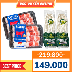 Combo 2 khay ba chỉ bò Canada 250g và 2 gói nấm kim châm hữu cơ VN 150g