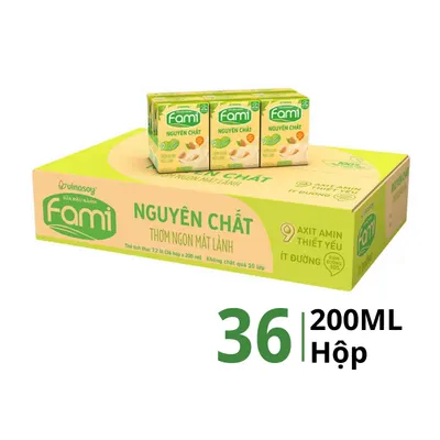 Thùng 36 hộp sữa đậu nành Fami ít đường 200ml