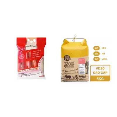 Combo Gạo ST21 lài Long Phụng Vinh Hiển túi 5kg (1 Túi) + Gạo mầm đất sữa sen túi 5kg