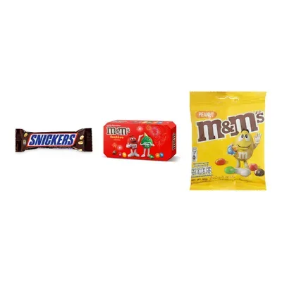 Combo Kẹo socola Snickers gói 51g + Kẹo socola sữa M&M's hộp 90g (1 Hộp) + Kẹo socola đậu phộng M&M's gói 90g