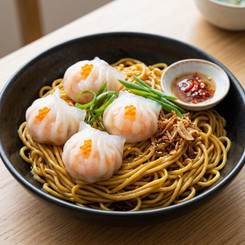 Mì trộn há cảo tôm trứng cá cho bữa trưa nhanh gọn mà ngon miệng