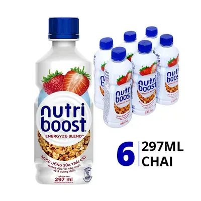 Lốc 6 chai nước sữa trái cây Nutri Boost vị dâu 297ml